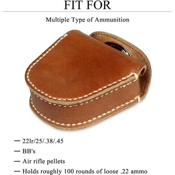 KOSIBATE Ammo Pouch, Genuine Leather Ammo Holder Bag Storage for .22 22LR .38 - Picture 6 of 8